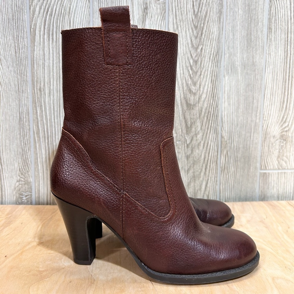 Nine & Company Womens MARCHIK Ankle Boots Size 7.5M Brown Pebble Leather Heeled